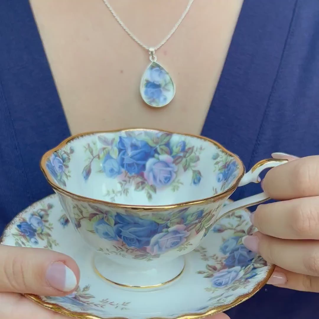 Vintage Royal Albert Moonlight Rose Fine Bone China Tea Cup and Saucer & Broken China Jewelry, Unique China Tea Set Gift Ideas for Wife Mom