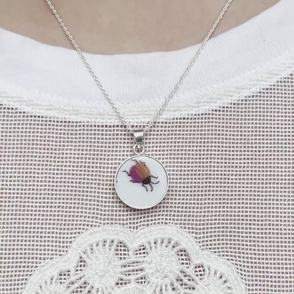 Ladybug Necklaces with Broken China Pendant & Sterling Silver Chain, Broken China Jewelry Gift for Spring Garden Lovers and Summer Gardeners