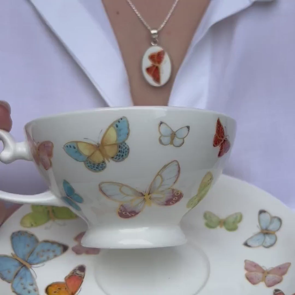 Monarch Butterfly Necklace handmade with Repurposed China & Sterling Silver