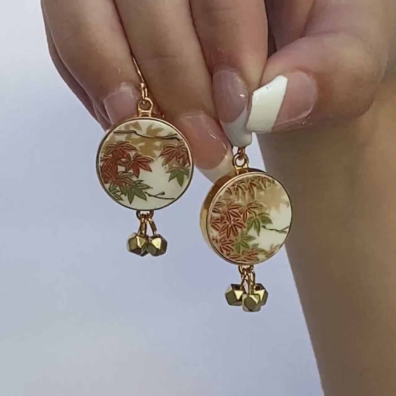 Vintage Maple Leaf Earrings handmade with Upcycled Porcelain