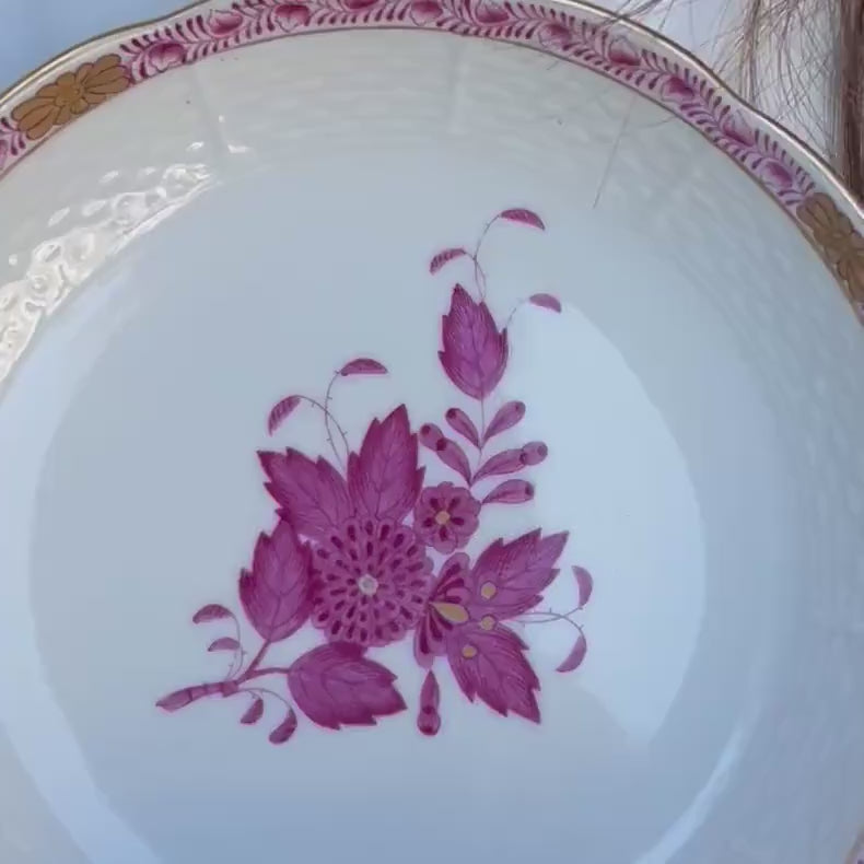 Raspberry Herend Chinese Bouquet Porcelain Necklace and Earrings, 18th Anniversary Wife Gift, Broken China Jewelry & Ring Trinket Dish