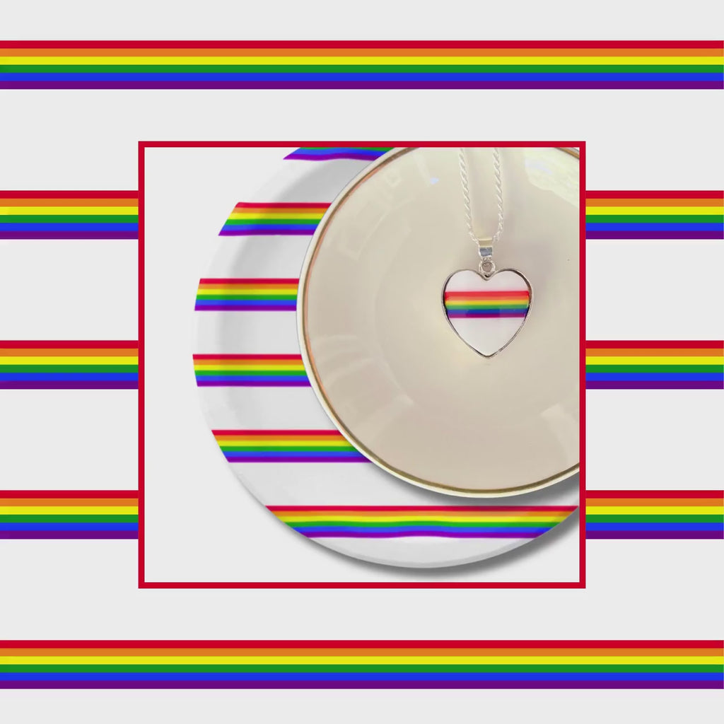 Dainty Rainbow Heart Lesbian Necklace Gift for Girlfriend, Discreet LGBTQ Ally Queer Subtle Gay Pride Jewelry handmade from Upcycled China