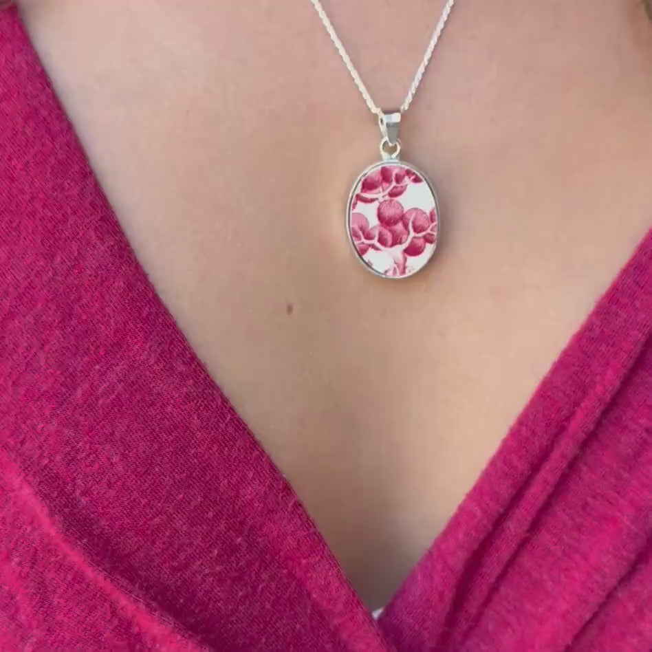 Tree of Life Pendant Necklace handmade with Upcycled Red Willow Transferware China