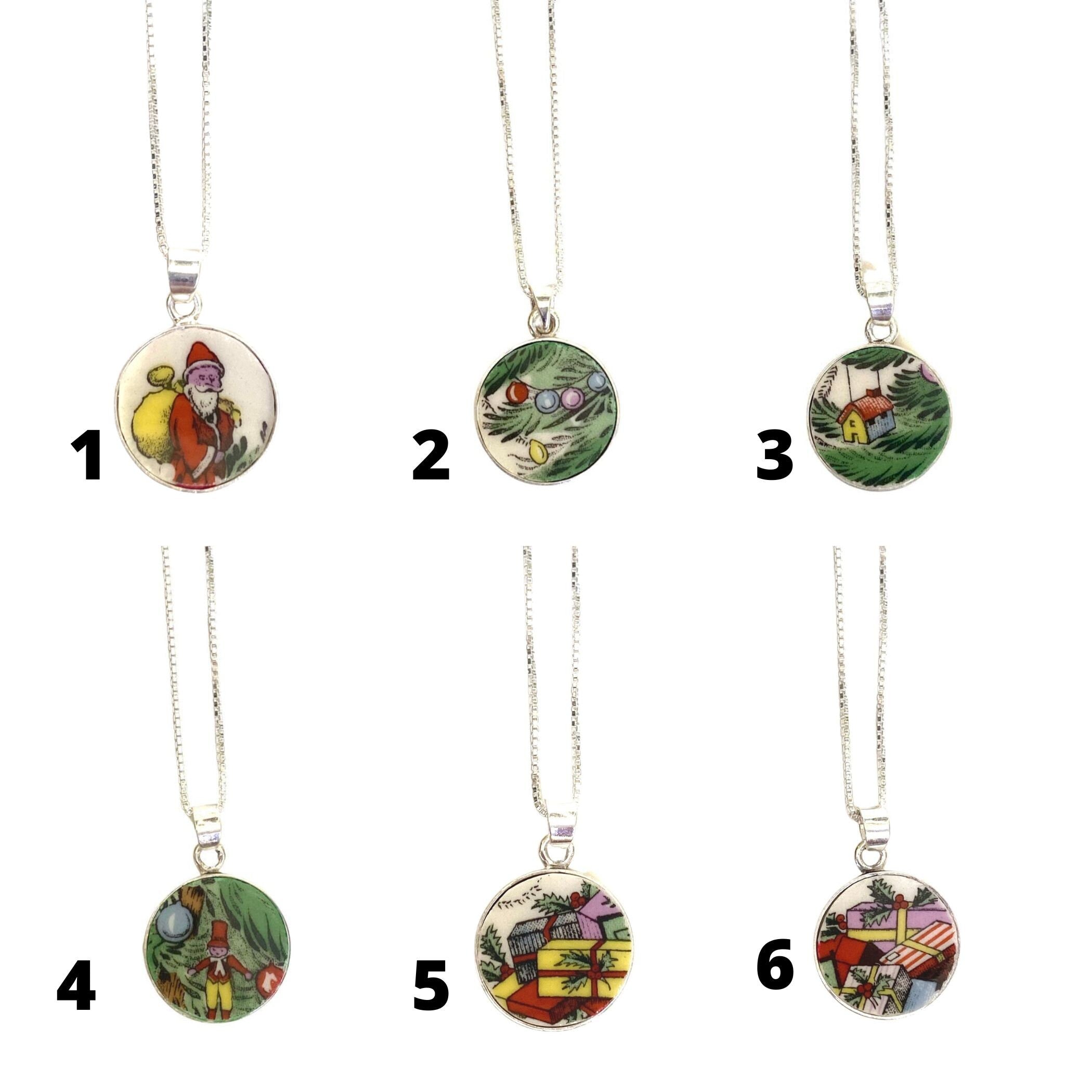 Spode Christmas Tree Broken China Pendants Handmade with Holiday China & Sterling Silver, Unique China Jewelry Gift for This Christmas 2022