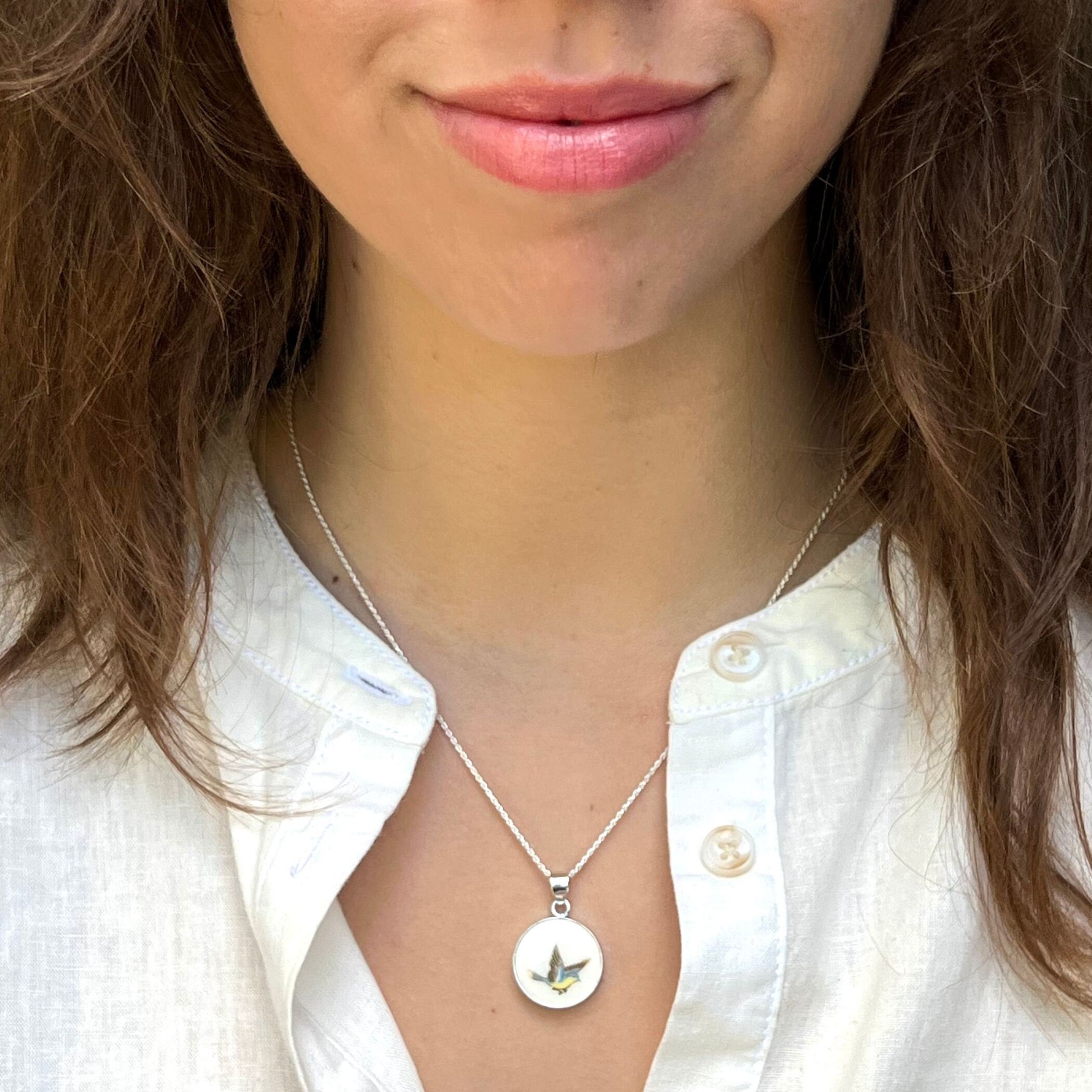 Tiny Blue Bird China Necklace with Repurposed China, One of a Kind Broken China Jewelry for a New Job Gift