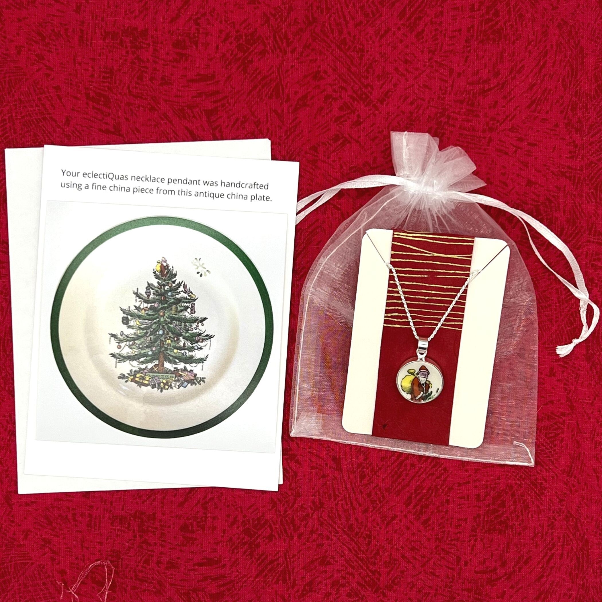 Spode Christmas Tree Broken China Pendants Handmade with Holiday China & Sterling Silver, Unique China Jewelry Gift for This Christmas 2022