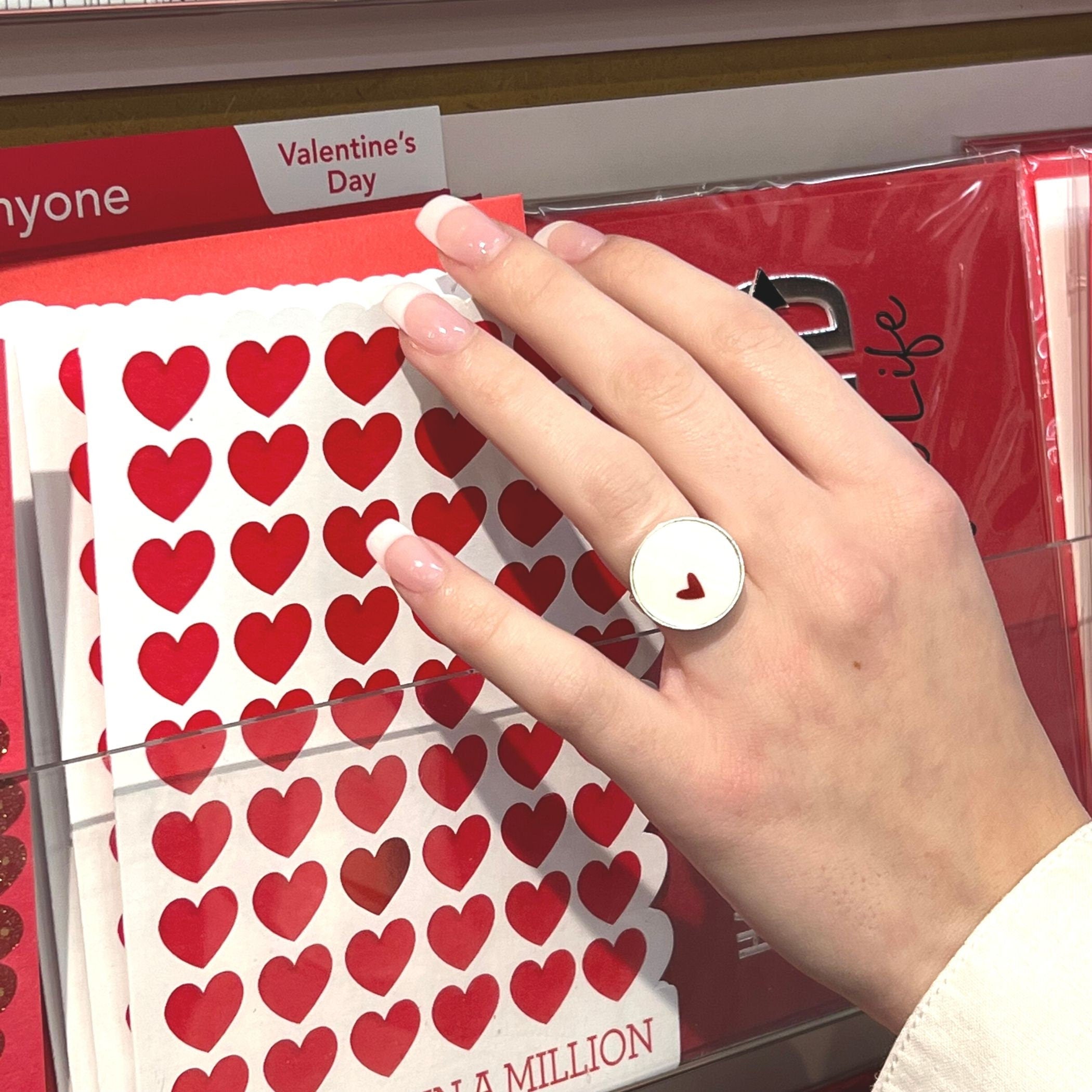 Valentines Broken China Jewelry I Love You Ring, Tiny Red Heart Statement China Ring handmade with Upcycled Porcelain & Sterling Silver