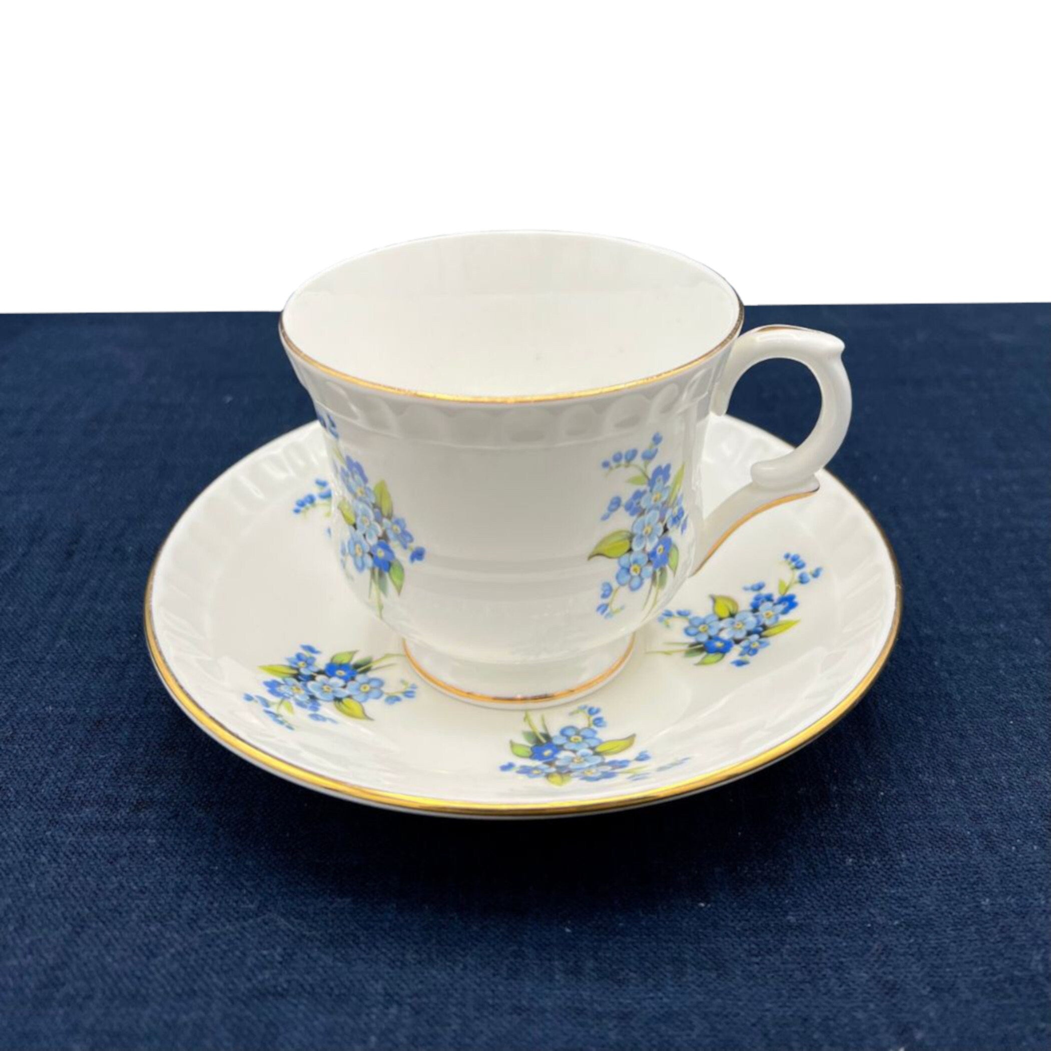 Forget Me Not Floral China Tea Cup and Saucer Set with Handmade Broken China Jewelry, Thoughtful Gift Ideas for Wife This Christmas Holiday