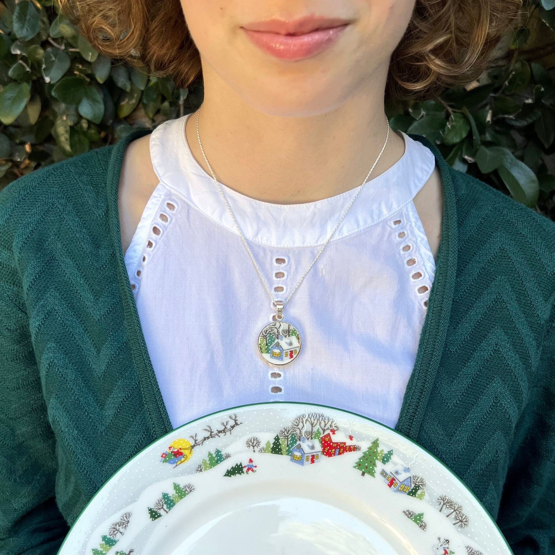 Vintage Lenox Sleighride China Tea Cup and Saucer with Matching Broken China Jewelry, Unique Christmas China Tea Set for One This Holiday