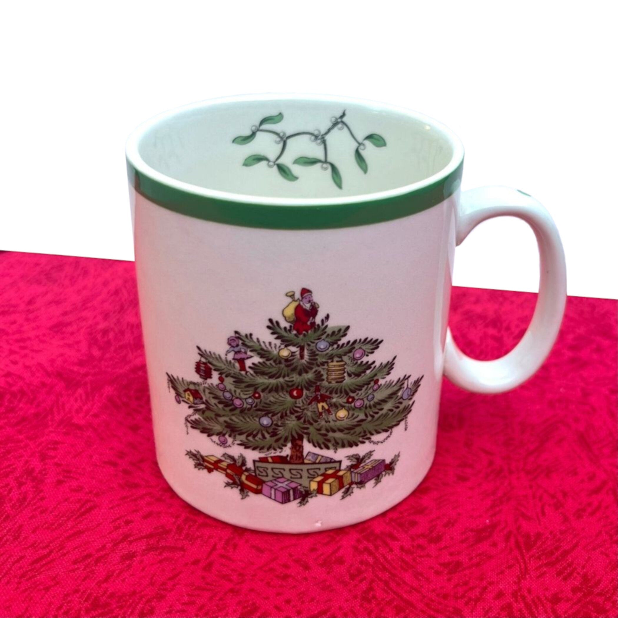 Spode Christmas Tree Broken China Jewelry Necklaces & Matching China Mug for Coffee and Tea, Vintage China Gift for Her Favorite Holiday