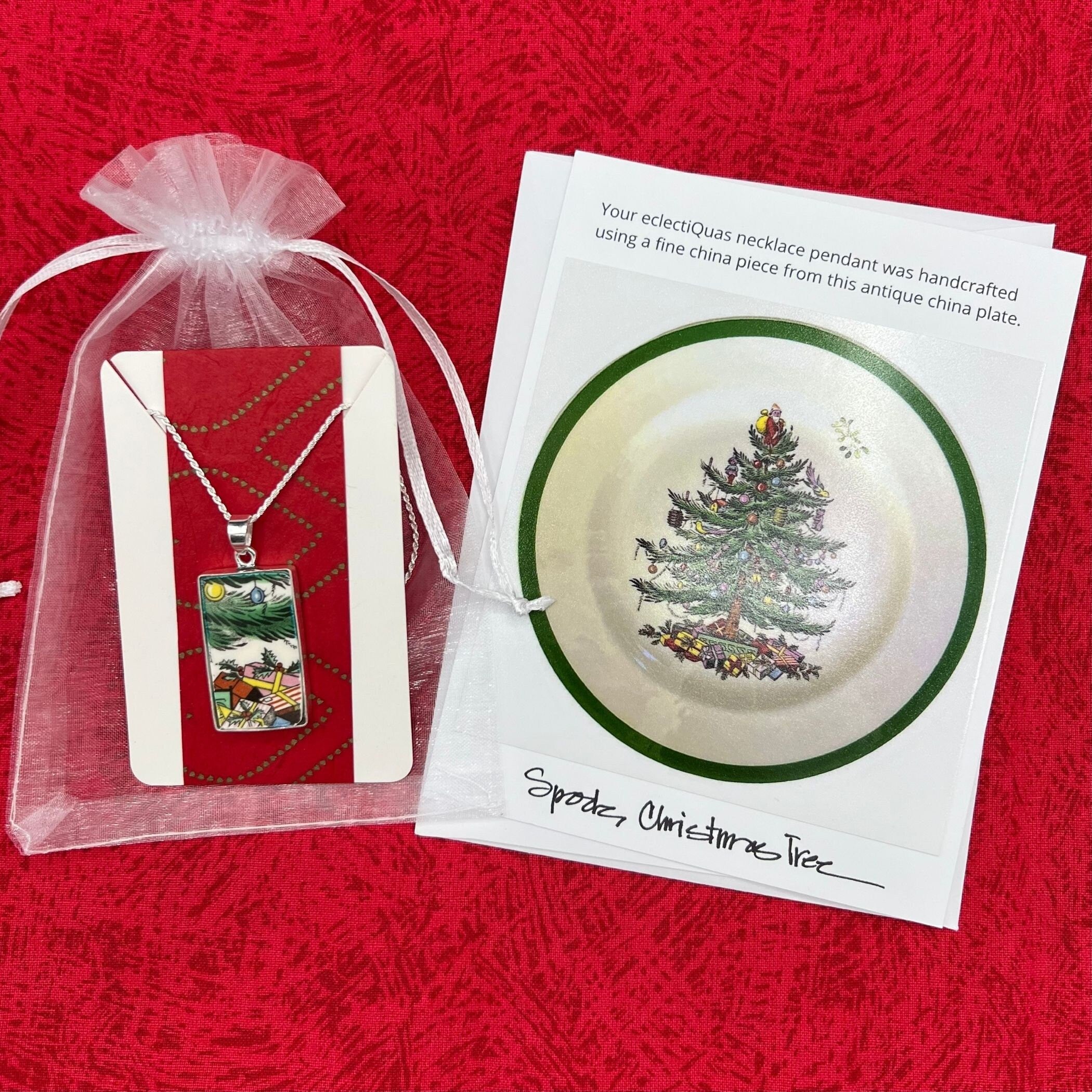 Spode Christmas Tree Broken China Jewelry Necklaces & Matching China Mug for Coffee and Tea, Vintage China Gift for Her Favorite Holiday