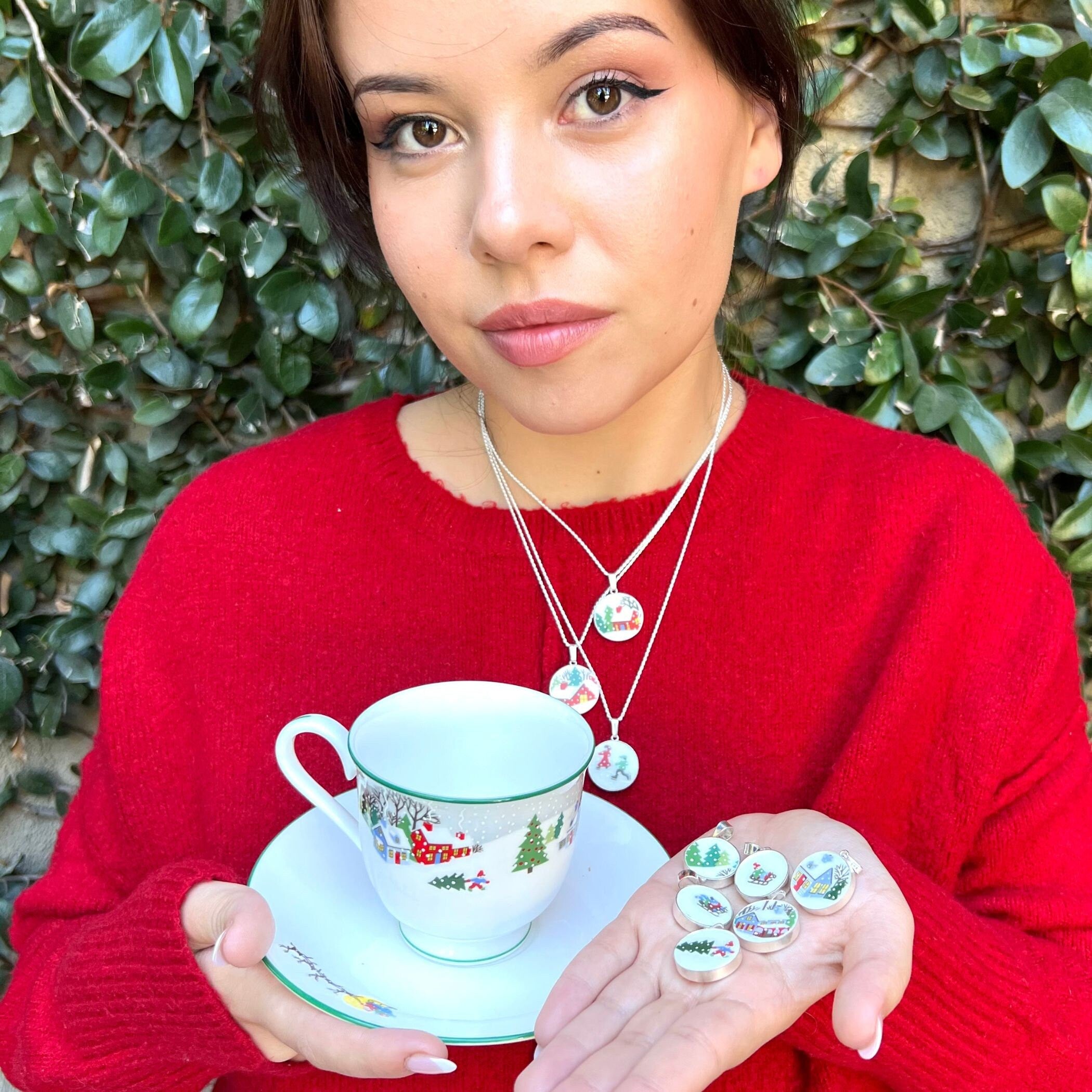 Lenox Sleighride Christmas Broken China Jewelry Necklaces handmade with Repurposed China, Upcycled Lenox Holiday China Pendant Gifts for Her