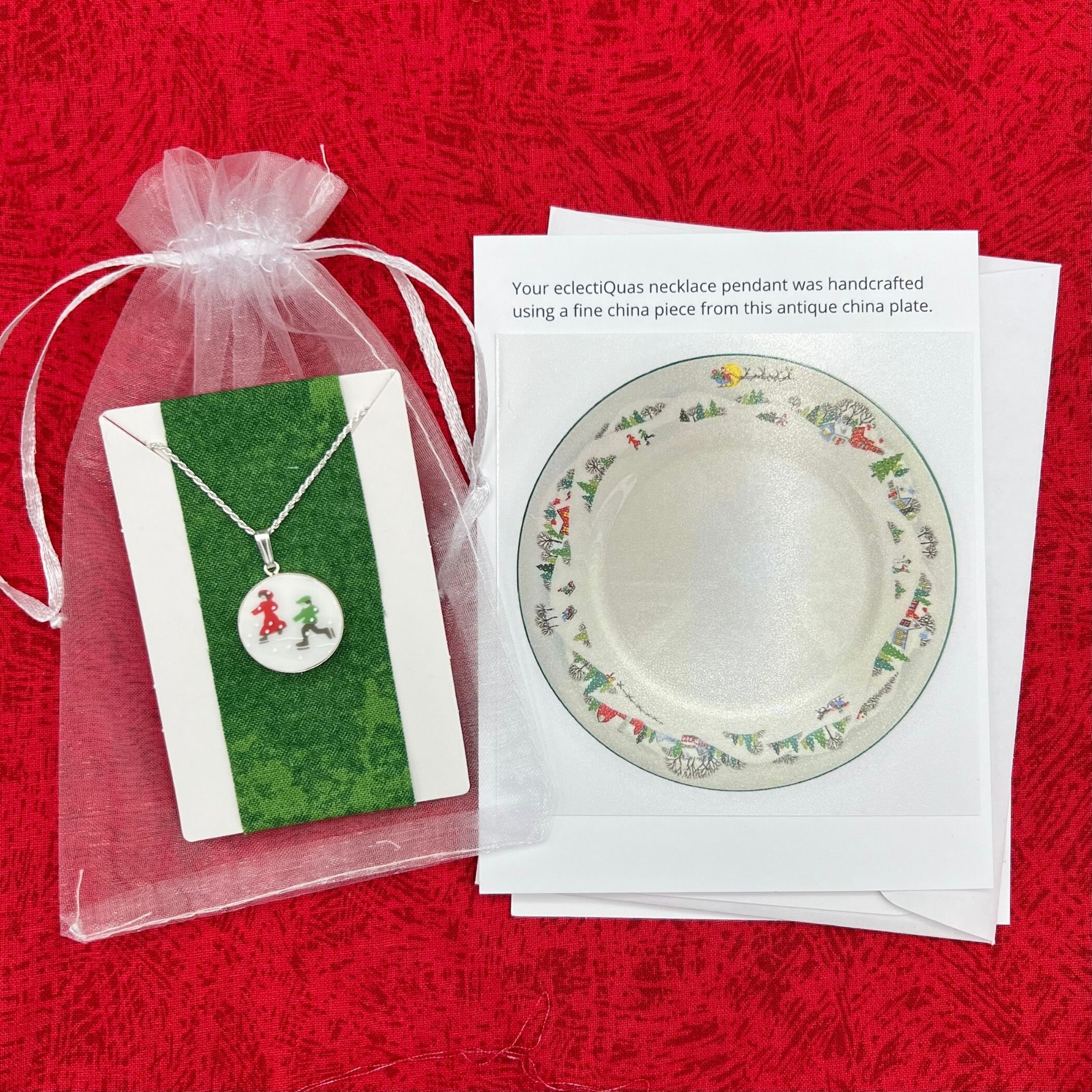 Lenox Sleighride Christmas Broken China Jewelry Necklaces handmade with Repurposed China, Upcycled Lenox Holiday China Pendant Gifts for Her