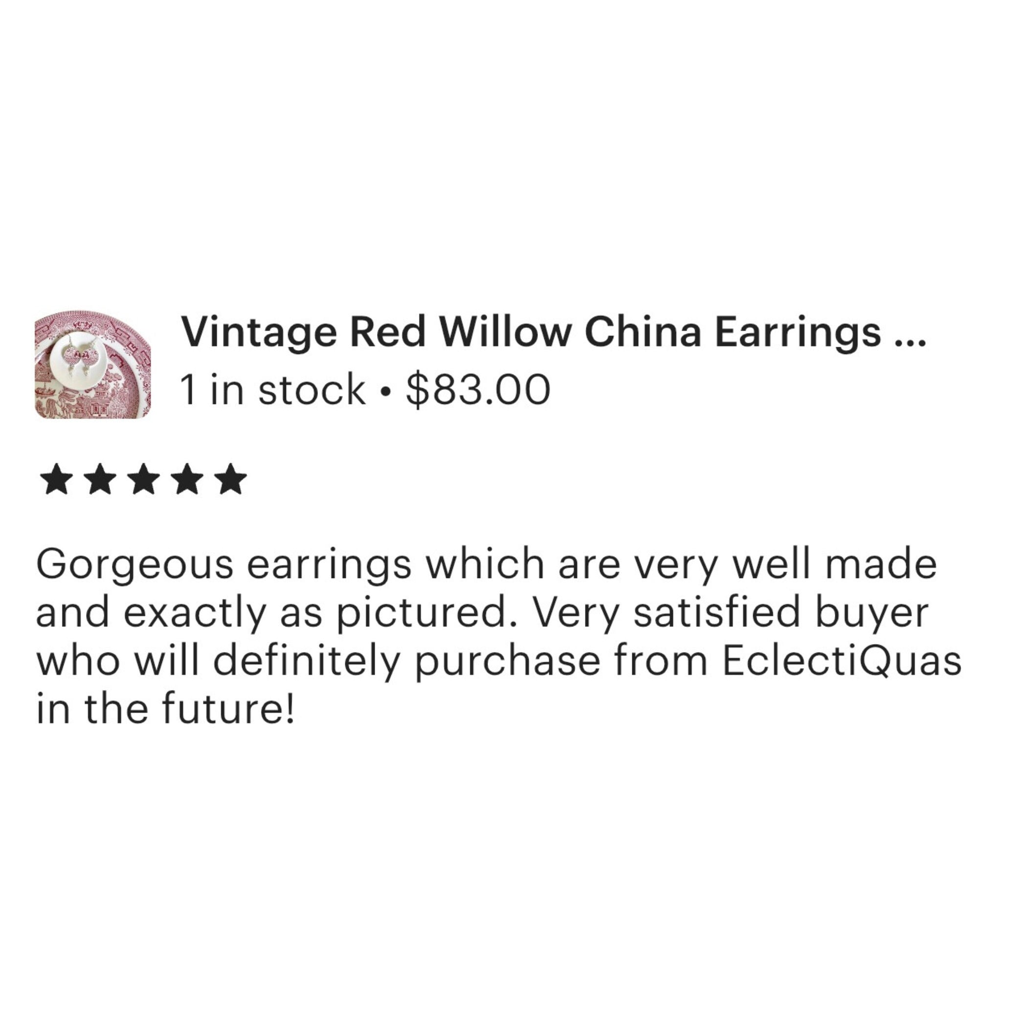 Vintage Red Willow China Earrings handmade with Red Transferware China, Red Chinoiserie Broken China Jewelry Gift for Her This Christmas