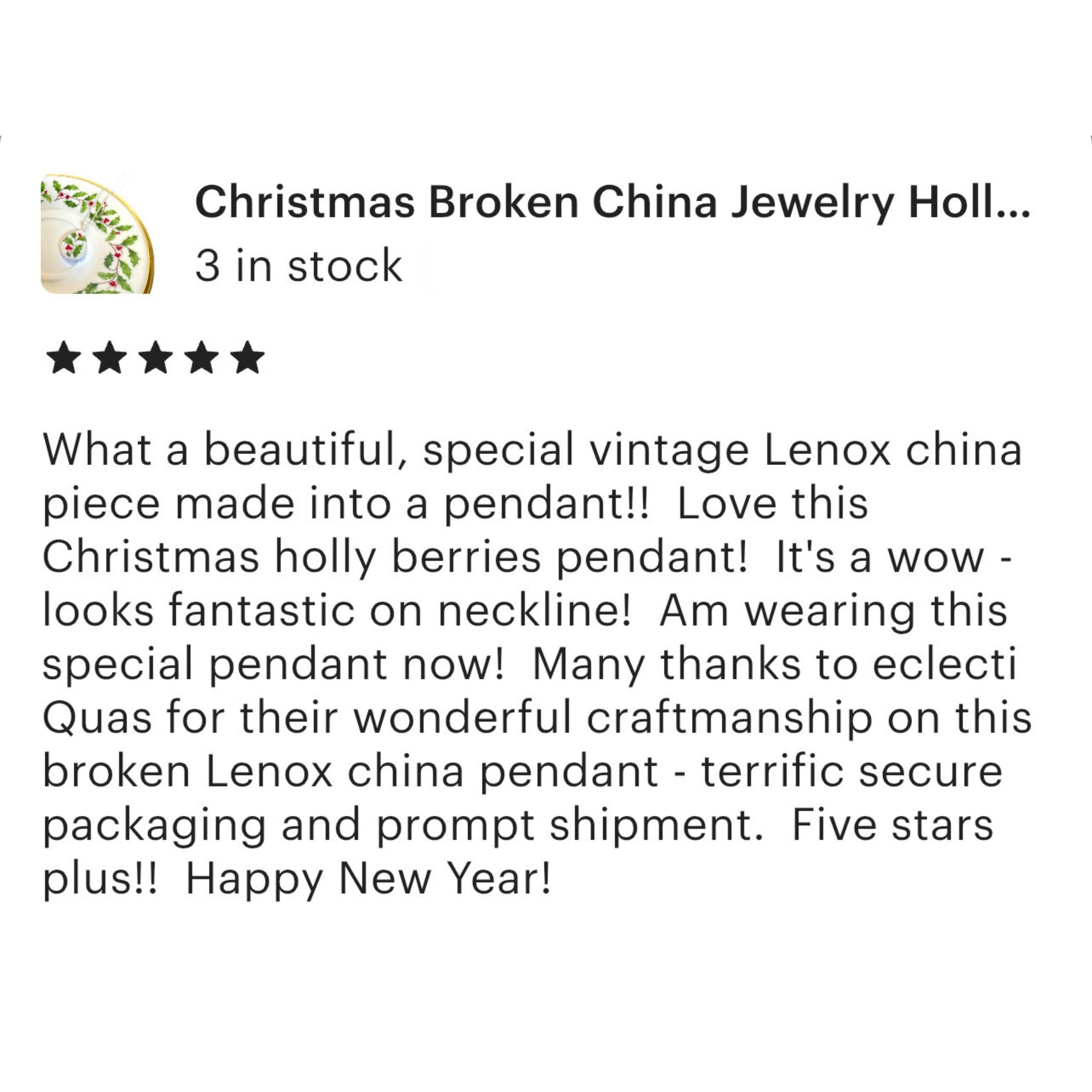 Christmas Broken China Jewelry Holly Necklace handmade with Vintage Lenox Holiday China, Festive Holiday China Pendant Gift for Women